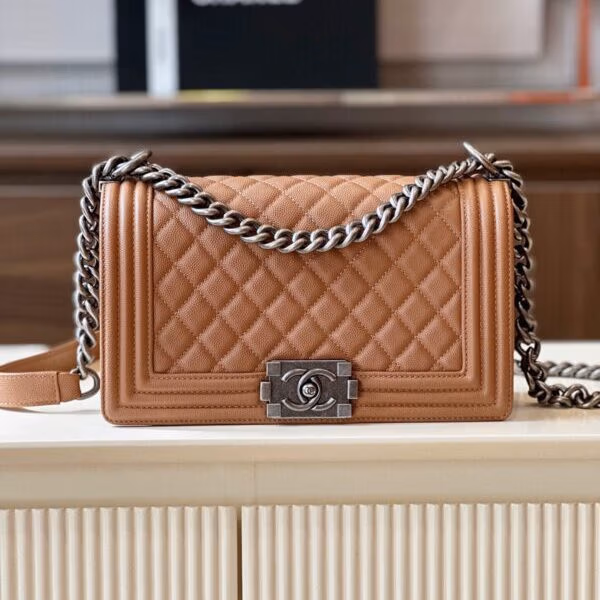 Chanel Boy Medium Rep 11 High-end Women's Handbag Brown 25cm
