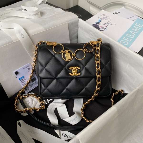 Chanel Women's Handbag Charm Chain Replica 1:1 High Quality Black 13x17x6cm