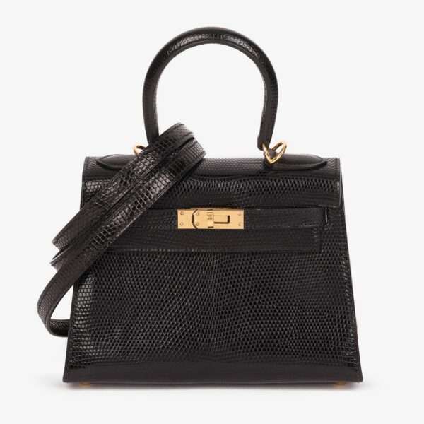 Hermès Black Lizard Leather Vintage Kelly 20cm Sellier