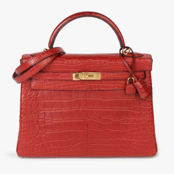 Hermès Rouge H Matte Mississippiensis Alligator Leather Kelly 32cm Retourne
