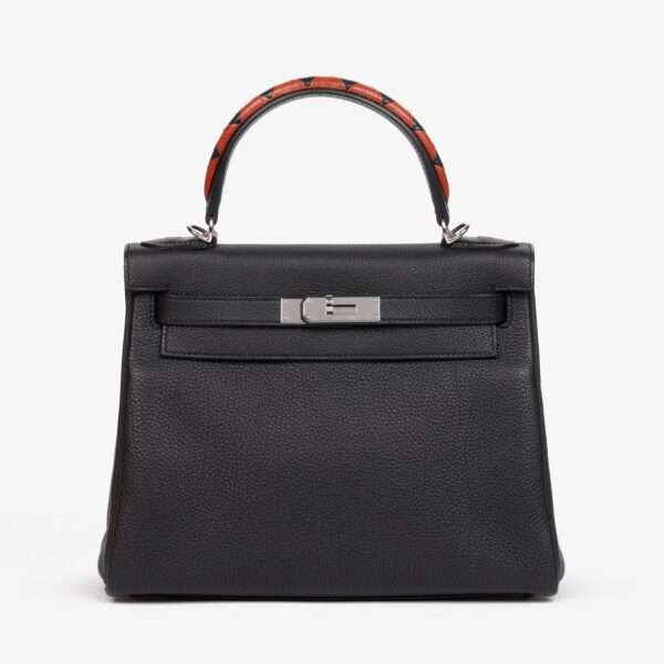 Hermès Bleu Indigo, Black, Cuivre Togo & Box Calf Au Galop Leather Kelly 28cm Retourne