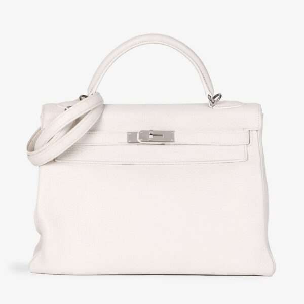 Hermès White Clemence Leather Kelly 32cm Retourne